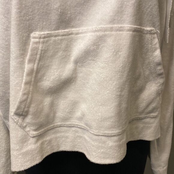 Vince Women’s Small white hoodie sweater cropped terry cloth drawstring pocket - Picture 2 of 6